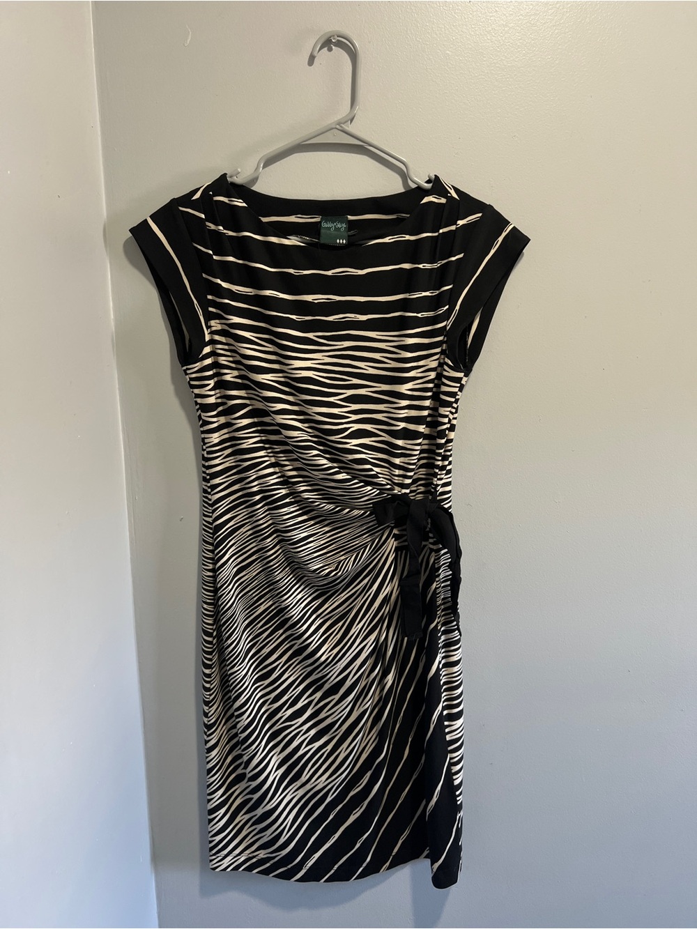 Gabby Skye Black and White Striped Side-Tie Midi Dress